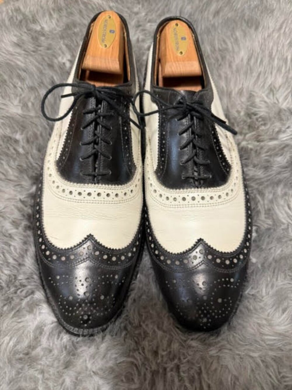Allen Edmonds Broadstreet-style black-and-white spectator/wingtips